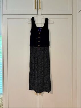 Seraphine Navy Mixed Media Maternity and Postpartum Dress